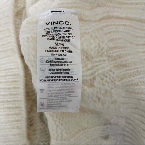 Vince Alpaca Wool Blend Cable Knit Cream Soft Sweater Size Medium - Picture 9 of 9